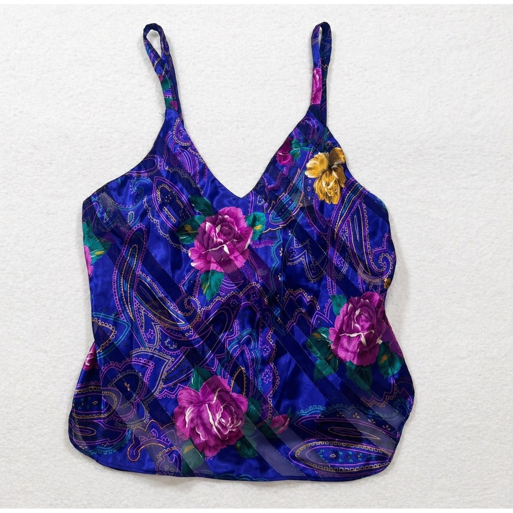 Vintage Fredericks of Hollywood Purple Floral Paisley Camisole Tank Top Medium